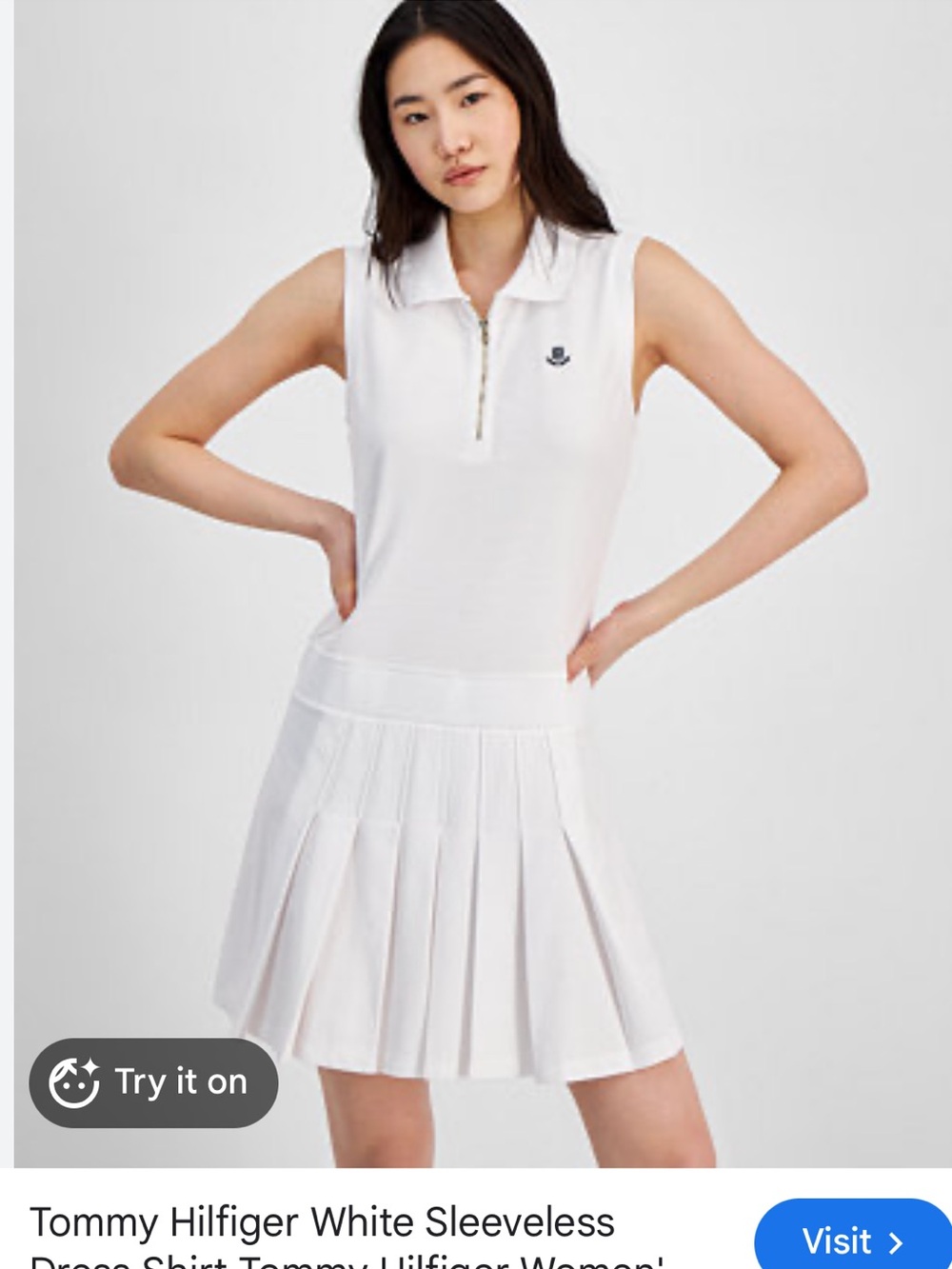 Tommy Hilfiger Womens White Sleeveless Quarter Zip Pleated
Polo Dress Tennis Sma